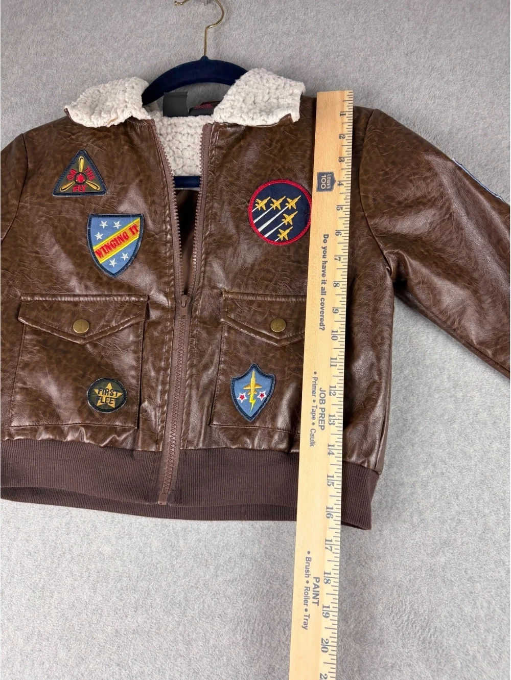 Authentic Kids Aviator Bomber Jacket Size 7 Brown Faux Leather Sherpa